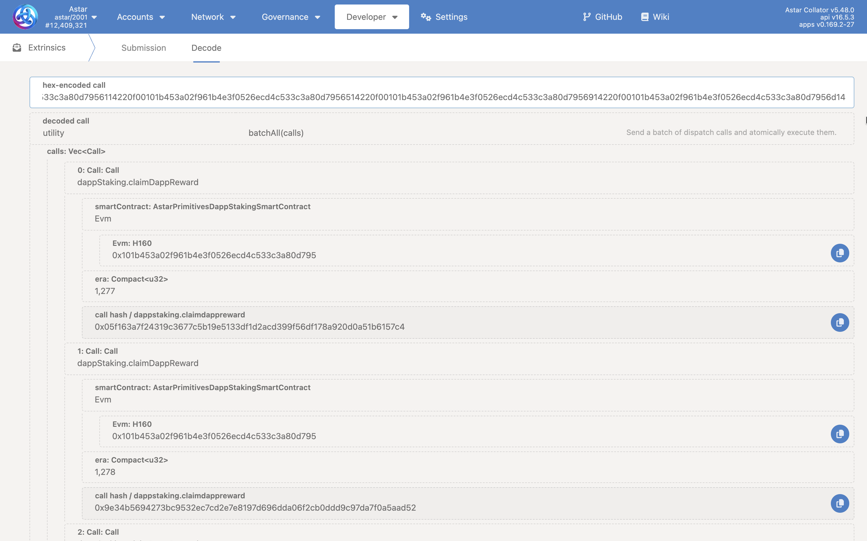 Execute the motion to claim dApp Owner Rewards